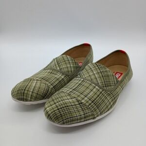 Ionic Epic Mens Paris Greenstripes Canvas Slip On Shoes Green Plaid Mens 9.5